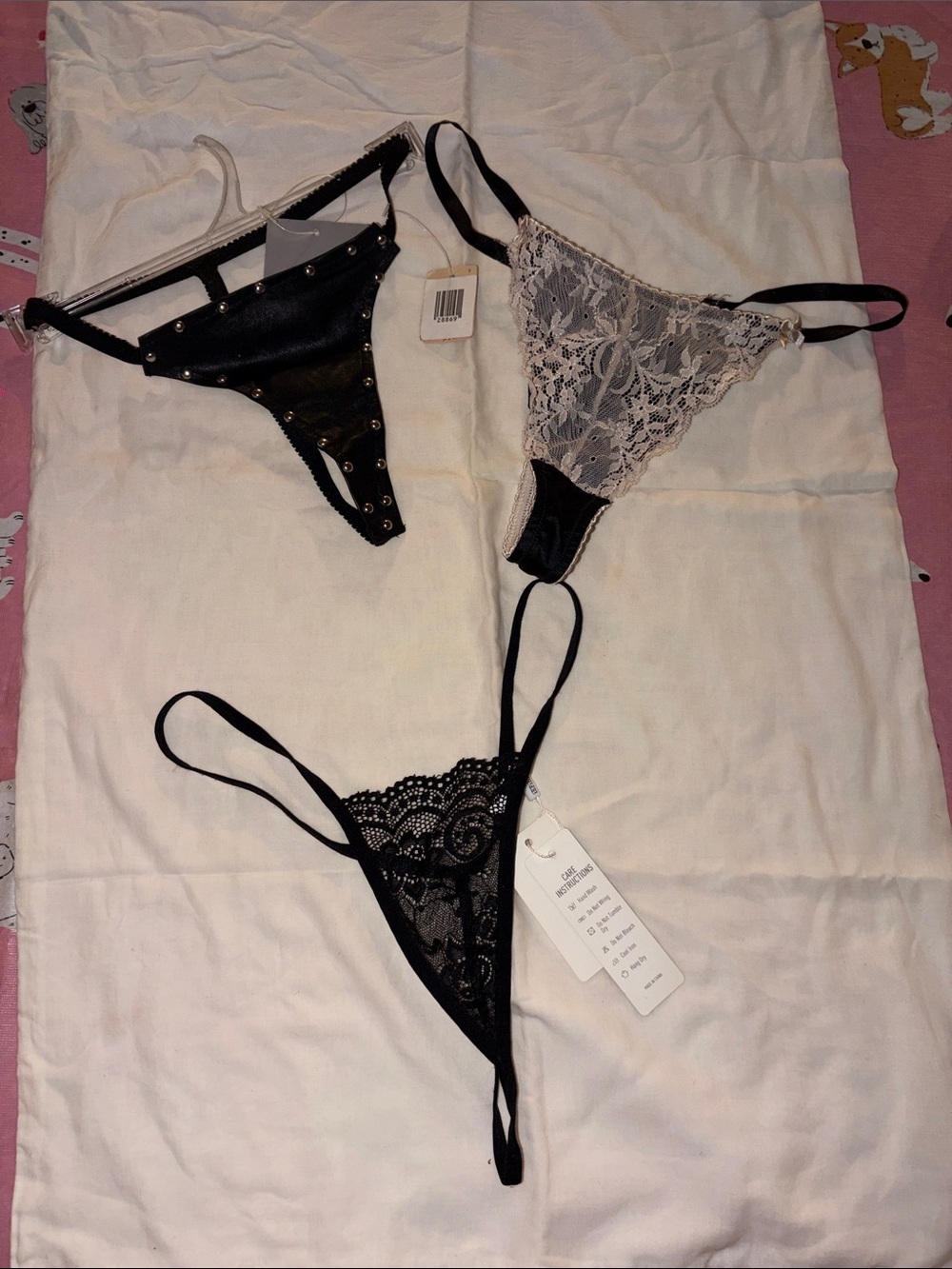 Women's Lace & Leather Thong Set - 3 all new